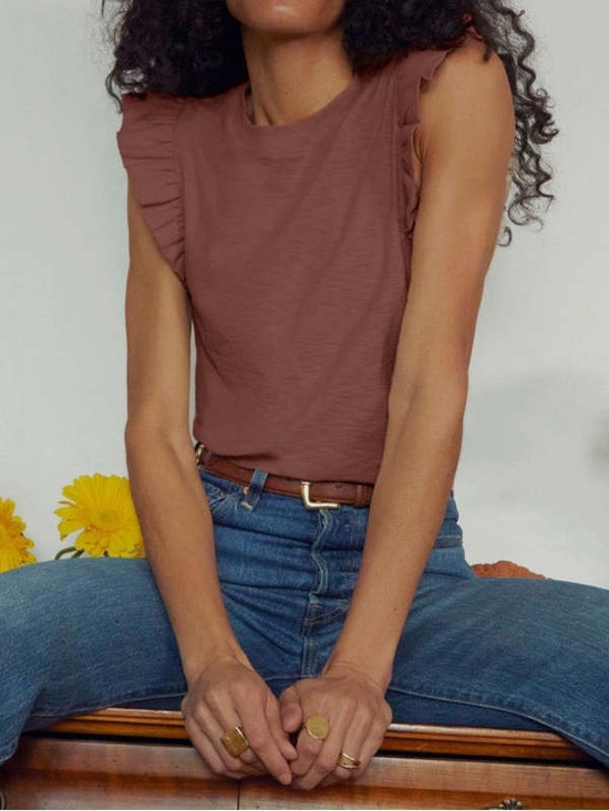 Nation LTD Tops - Nation LTD Brown Pima Cotton Ruffle Sleeve Tee Top Medium Made in Peru